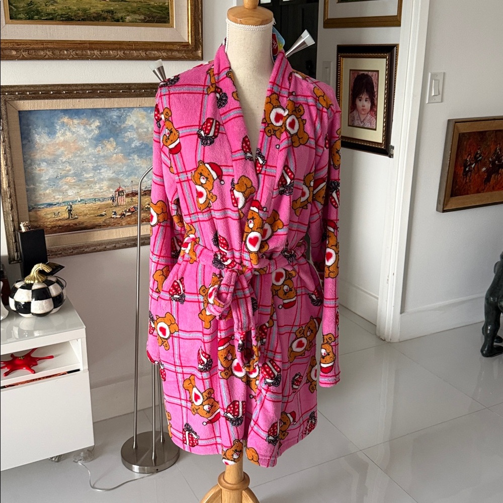 Care Bears Pink/White/Red Hearts &  Plaid Bathrobe
